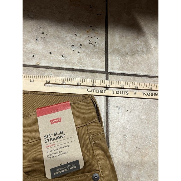 Levis Jeans Mens 30x32 513 Khaki Tan Denim Slim Straight Stretch Flex Casual NEW - Picture 6 of 10